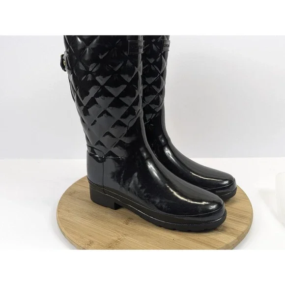 Hunter Wellies Black Hunter Refined Gloss Quilted Short Hunter